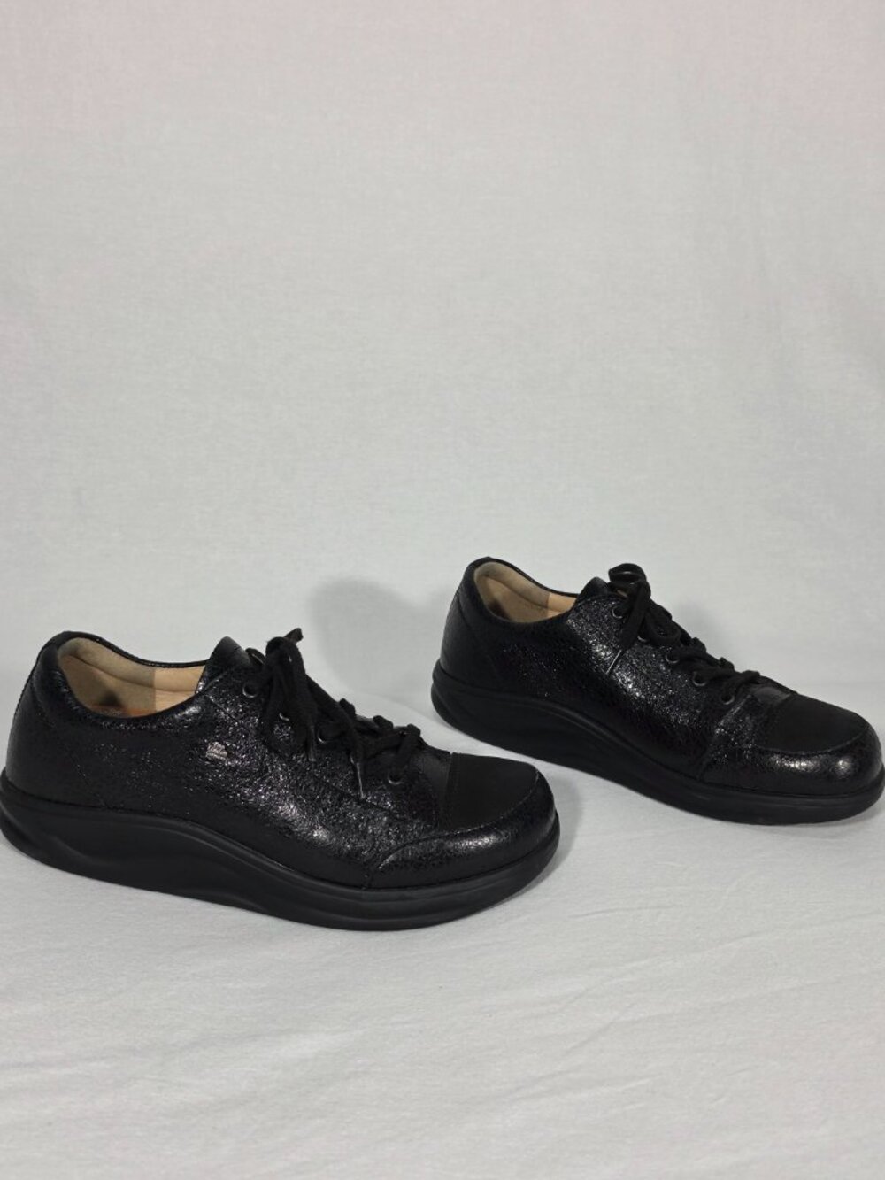 FINN COMFORT Ikebukuro BLACK Shinny-Textured-Leather Oxford Women's US Size 8.5.